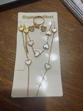 Stainless Steel Gold Tone Multi Color Heart Jewelry Set